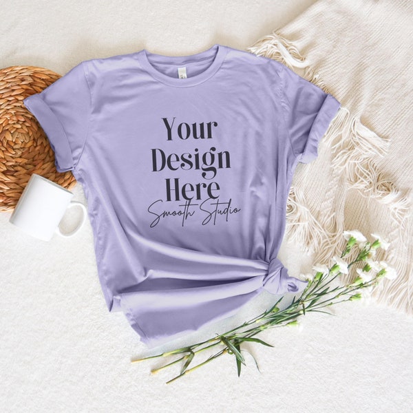 Dark Lavender Bella Canvas 3001 Mockup | Bella and Canvas T-Shirt 3001 Mockup | Flat Lay Bella & Canvas Lavender T-shirt Mockup | Lavender