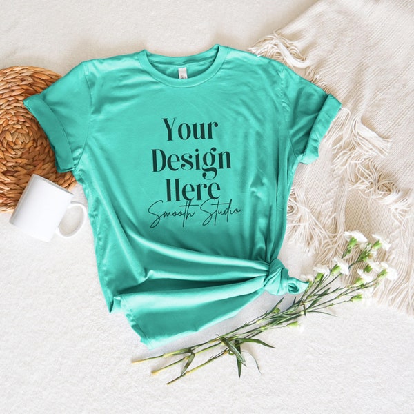 Teal Bella Canvas 3001 Flat Lay Mockup, Bella Canvas T-Shirt Mockup, Teal Flat Lay Bella Canvas 3001 Tshirt Mock Up | Teal Flat Lay Bella