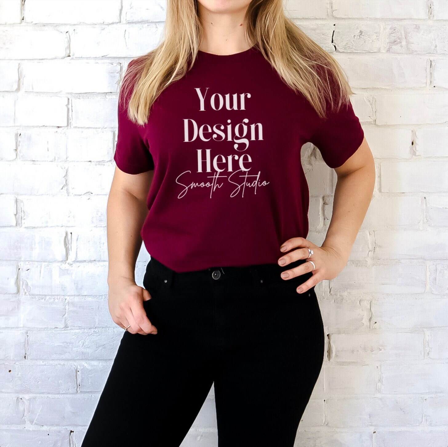 Maroon Bella Canvas 3001 Model Mockup, Bella Canvas T-shirt Mockup ...