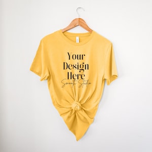 Heather Yellow Gold Bella Canvas 3001 Mockup | Heather Yellow Gold Bella and Canvas T-Shirt 3001 Mockup | Heather Yellow Gold Hanging