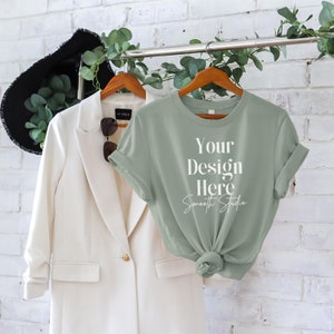 Sage Bella Canvas 3001 Hanging Mockup, Bella Canvas T-Shirt Mockup, Sage Hanging Bella Canvas 3001 Tshirt Mockup | Sage Hanging Mock