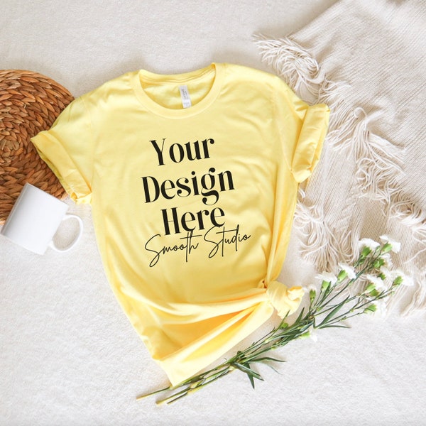 Bella Canvas 3001 Mockup |  Yellow Bella and Canvas T-Shirt 3001 Mockup | Bella & Canvas Yellow T-shirt Mockup | Plain Yellow Shirt Mockup