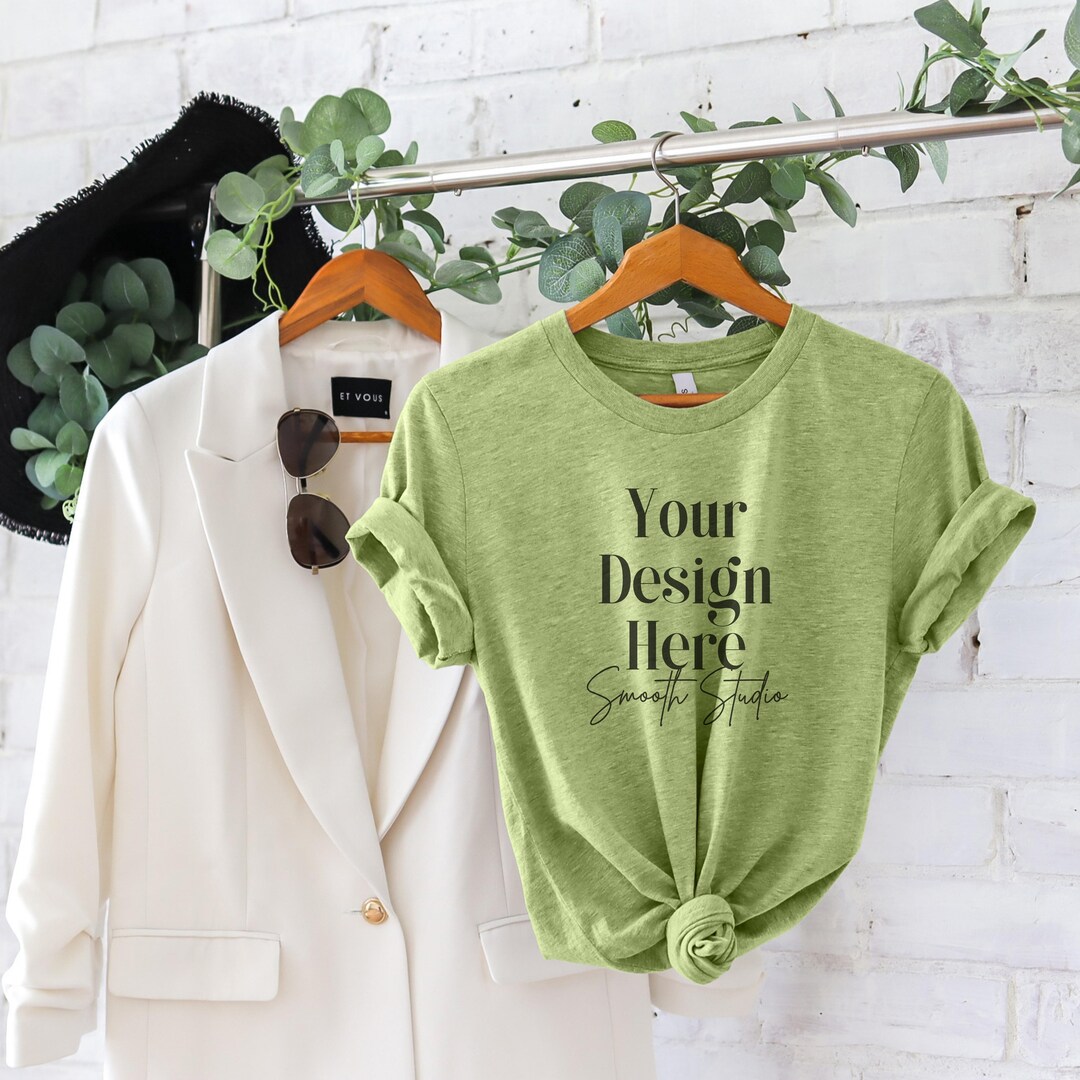 Heather Green Bella Canvas 3001 Mockup | Heather Green Bella and Canvas ...