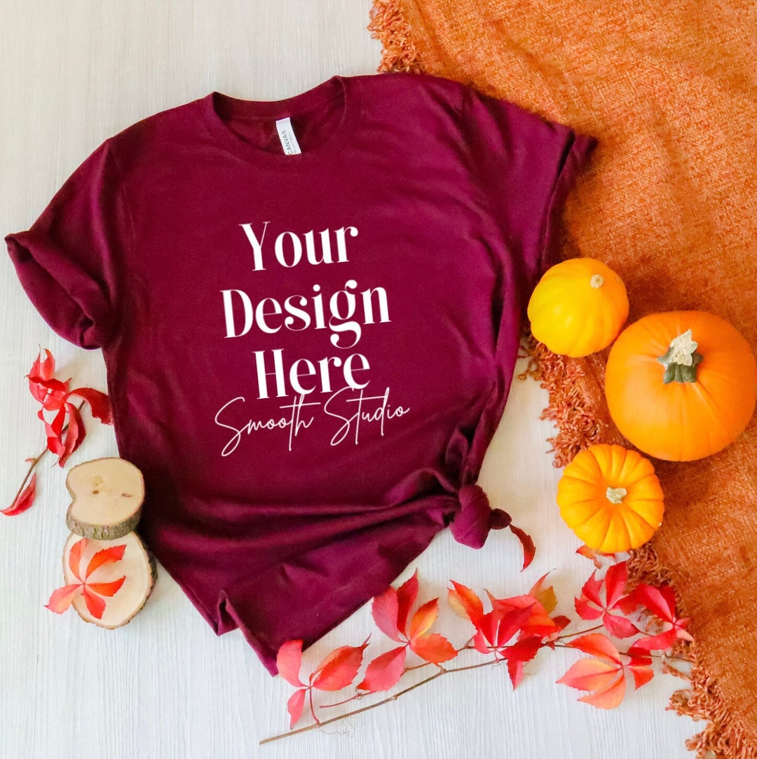 Bella Canvas 3001 Mockup | Fall Maroon Bella and Canvas T-shirt 3001 ...