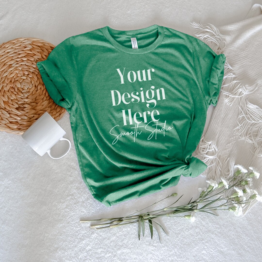 Heather Grass Green Bella Canvas 3001 Mockup | Heather Grass Green ...
