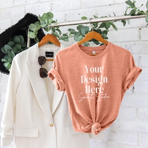 Heather Prism Sunset Bella Canvas 3001 Mockup | Heather Prism Sunset Bella and Canvas T-Shirt 3001 Mockup | Hanging Bella Canvas | Sunset