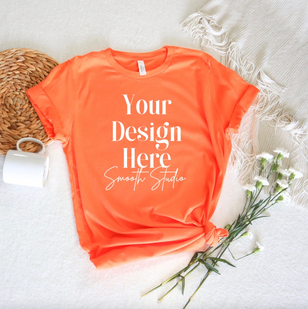 Bella Canvas 3001 Mockup | Orange Bella and Canvas T-shirt 3001 Mockup ...