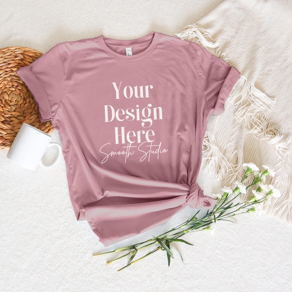 Orchid Bella Canvas 3001 Mockup | Orchid Bella and Canvas T-Shirt 3001 Mockup | Flat Lay Bella | Orchid Bella Canvas | Flat Lay Orchid Bella