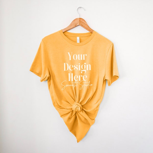 Marmalade Heather Bella Canvas 3001 Mockup | Bella and Canvas T-Shirt 3001 Mockup | Marmalade Heather Hanging Bella & Canvas T-shirt Mockup