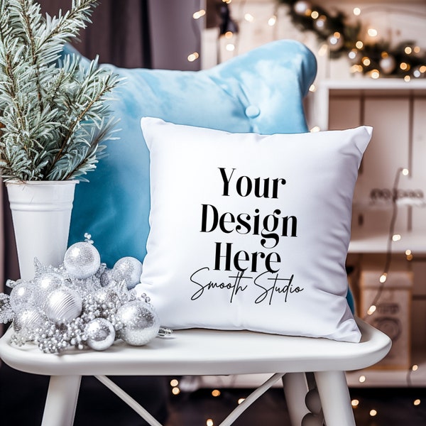 Christmas Cushion Mockup - Festive Cushion Mockup Bundle - White Throw Pillow - Christmas Pillow Mockup - Stock Photo Image