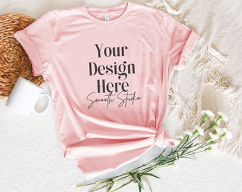 Pink Bella Canvas 3001 Flat Lay Mockup, Bella Canvas T-Shirt Mockup, Pink Flat Lay Bella Canvas 3001 Tshirt Mock Up | Pink Flat Lay Bella