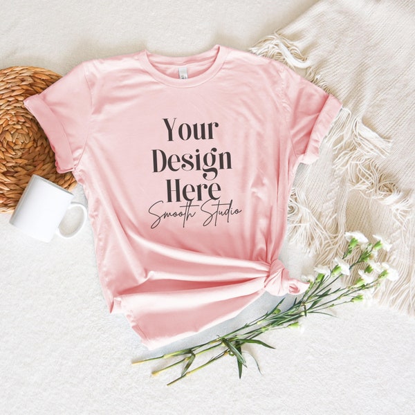 Pink Bella Canvas 3001 Flat Lay Mockup, Bella Canvas T-Shirt Mockup, Pink Flat Lay Bella Canvas 3001 Tshirt Mock Up | Bella à plat rose