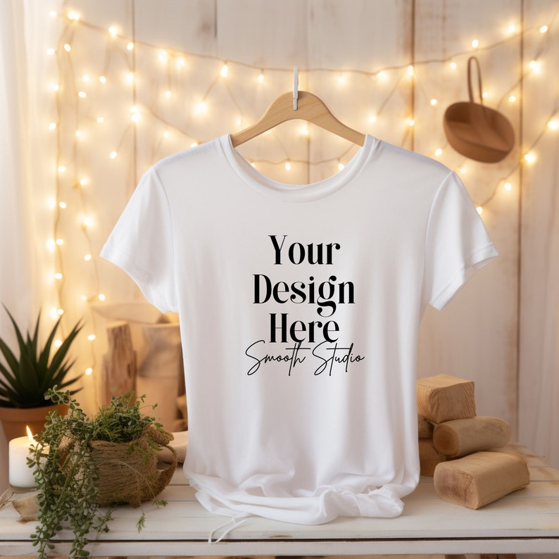 White Bella Canvas 3001 Hanging Mockup, Bella Canvas T-Shirt Mockup, Hanging Bella Canvas 3001 Tshirt Mock Up, White Plain T-shirt Mockup zdjęcie 1