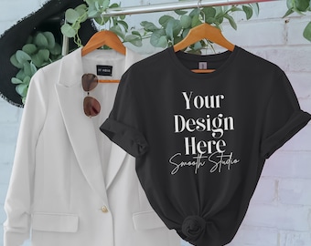 Black Gildan 64000 Hanging Mockup, Black T-Shirt Mockup, Hanging Gildan 64000 Tshirt Mock Up, Black Gildan 64000 Mockup