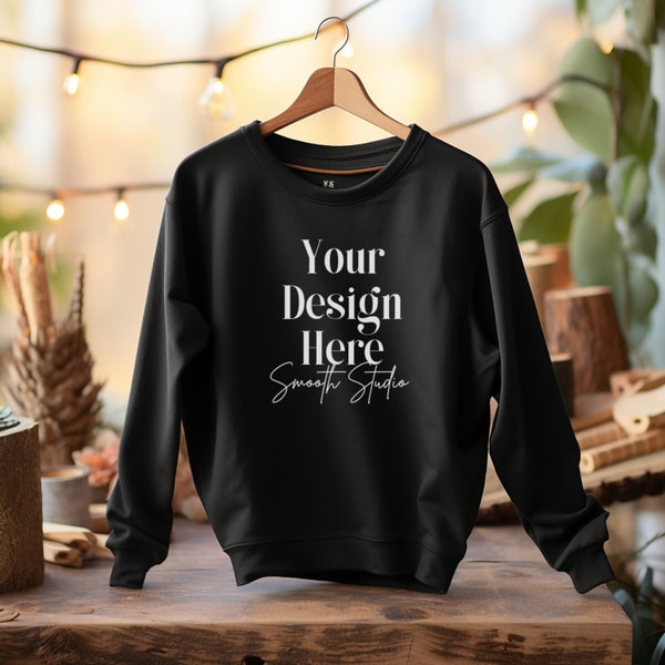 Gildan 18000 Mockup | Hanging Black Gildan 18000 Sweater Mockup | Hanging Mockup Black Sweatshirt Mockup | Black Gildan 18000 Mockup