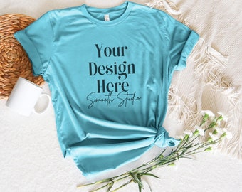 Turquoise Bella Canvas 3001 Flat Lay Mockup, Bella Canvas T-Shirt Mockup, Turquoise Flat Bella Canvas 3001 Tshirt Mock Up | Flat Lay Bella