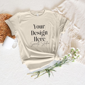 Natural Bella Canvas 3001 Flat Lay Mockup, Bella Canvas T-Shirt Mockup, Flat Lay Wiszące Bella Canvas 3001 Tshirt Mock Up | Flat Lay Wiszące