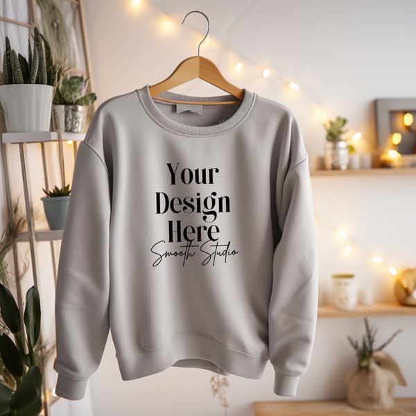 Gildan 18000 Mockup | Hanging Sport Grey Gildan 18000 Sweater Mockup | Hanging Mockup Sport Grey Sweatshirt Mockup | Grey Gildan 18000 Mock