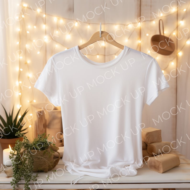 White Bella Canvas 3001 Hanging Mockup, Bella Canvas T-Shirt Mockup, Hanging Bella Canvas 3001 Tshirt Mock Up, White Plain T-shirt Mockup zdjęcie 2