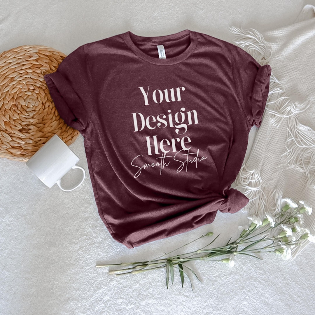 Bella Canvas 3001 Mockup | Heather Maroon Bella and Canvas T-shirt 3001 ...