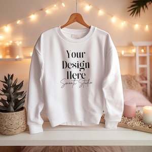 Gildan 18000 Mockup | White Gildan 18000 Sweater Mockup | Hanging White Sweatshirt Mockup | White Gildan 18000 Mockup