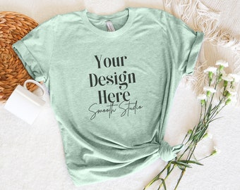 Heather Prism Mint Bella Canvas 3001 Mockup | Heather Prism Mint Bella and Canvas T-Shirt 3001 Mockup |  Heather Prism Mint Summer Mockup