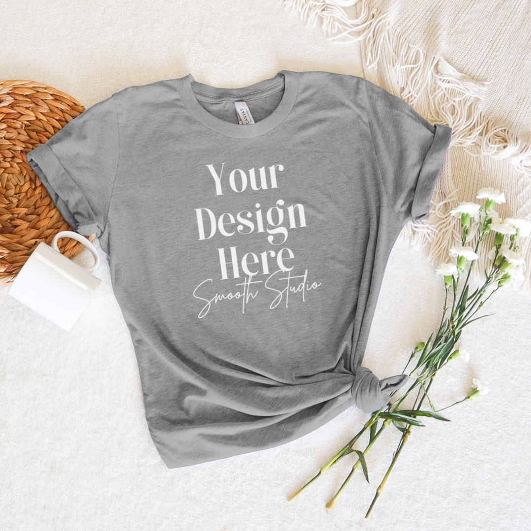 Deep Heather Bella Canvas 3001 Mockup | Deep Heather Bella and Canvas T ...