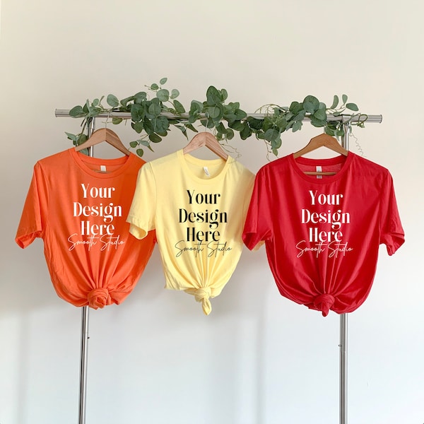 Bella Canvas 3001 Mockup |  Yellow, Orange and Red Bella and Canvas T-Shirt 3001 Mockup | Bella & Canvas T-shirt Mockup