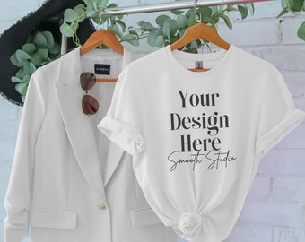 White Gildan 64000 Hanging Mockup, White T-Shirt Mockup, Hanging Gildan 64000 Tshirt Mock Up, White Hanging Gildan 64000 Mockup