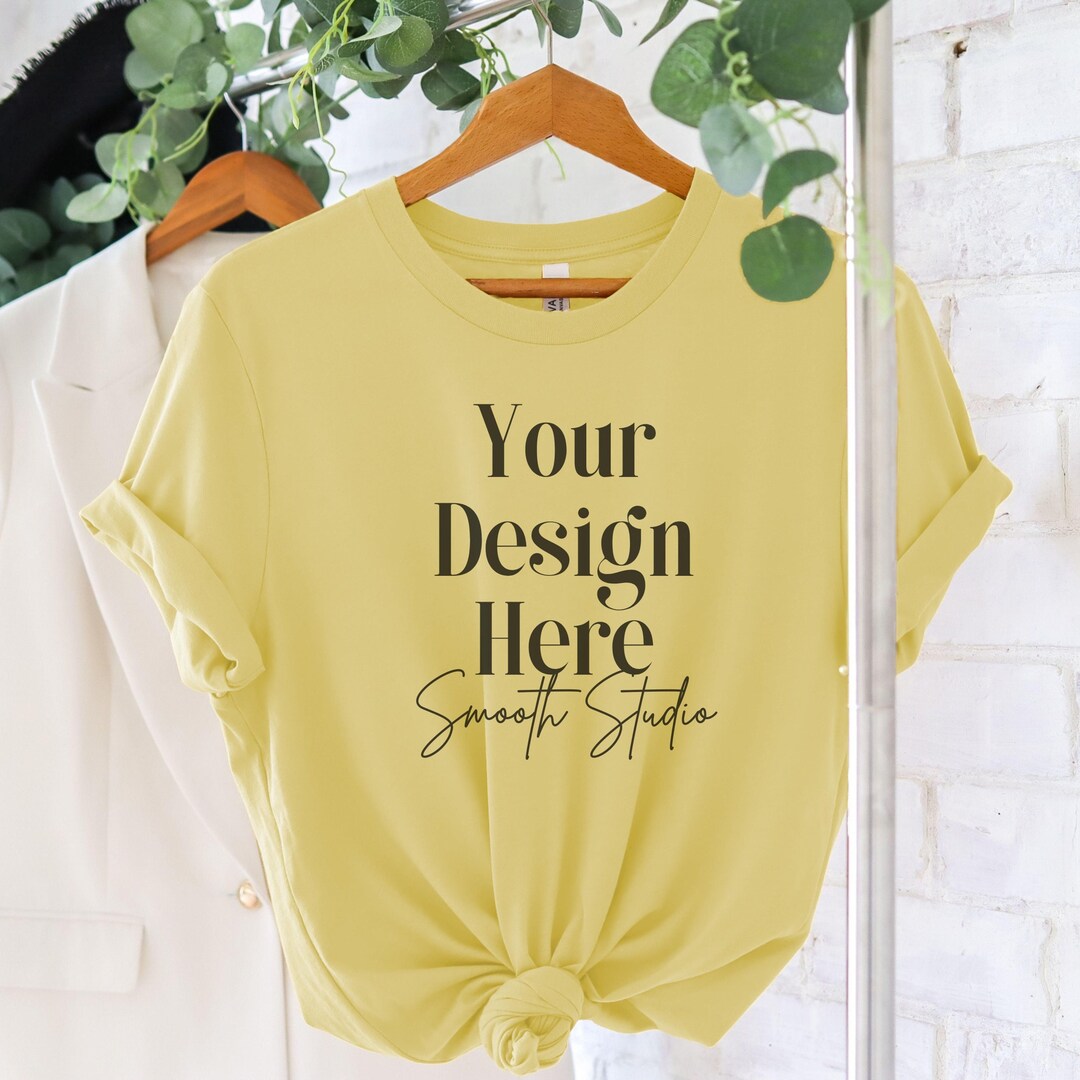 Yellow Bella Canvas 3001 Hanging Mockup, Bella Canvas T-shirt Mockup ...