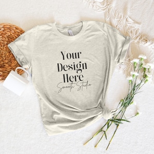 Heather Prism Natural Bella Canvas 3001 Mockup | Heather Prism Natural Bella and Canvas T-Shirt 3001 Mockup | Flat Bella Canvas | Natural