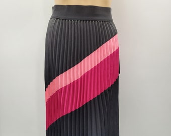 DKNY Pink And Black Asymmetrical Colorblock Pleated Skirt Size XXS NWT