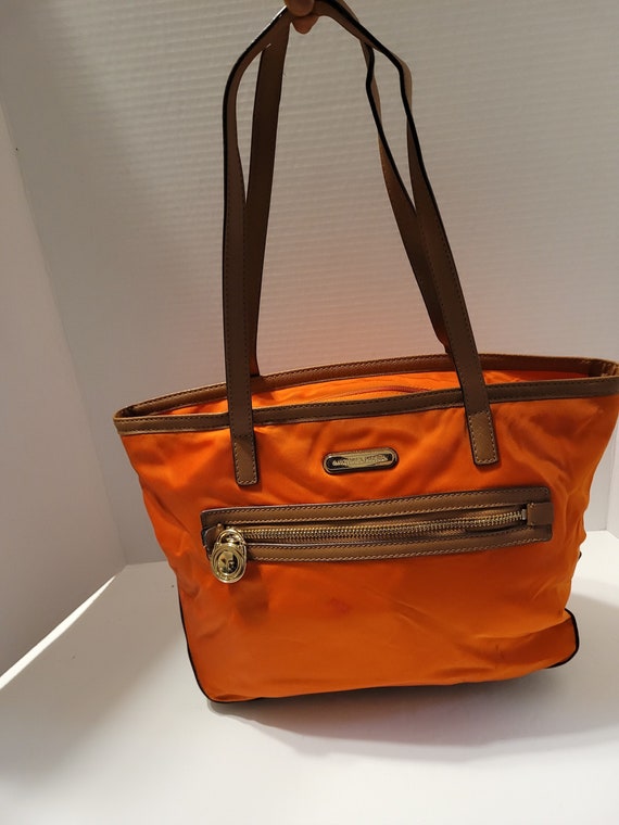Michael Kors Nylon Tote Womens Orange Brown Handbag 