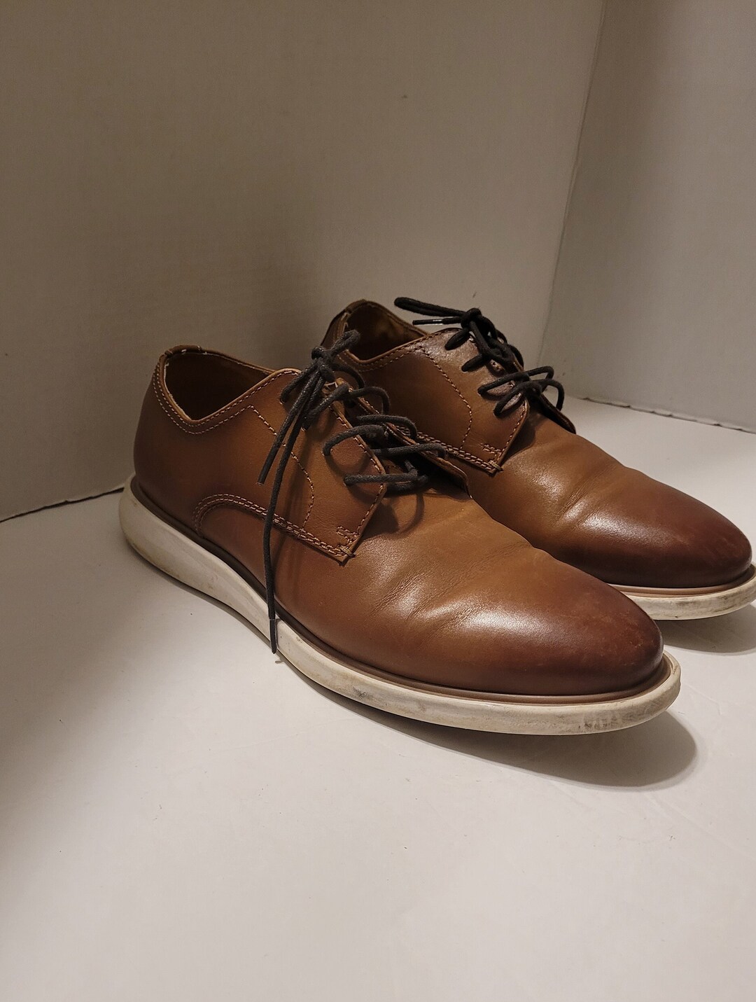 express brown dress shoes Express Men's Brown Polished Leather Dress Shoes Almond Toe Lace-Up Size 12