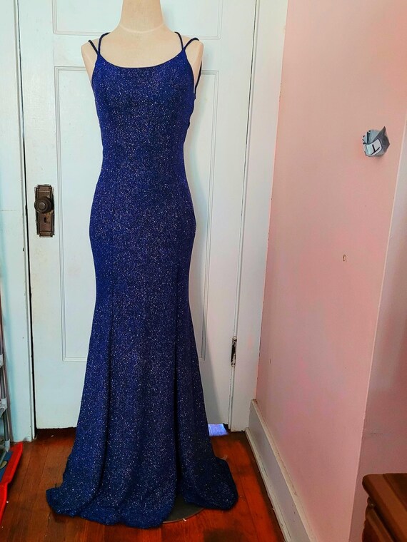 fiesta fashion blue dress Royal Blue Sparkle Lace up Back Dress, Size