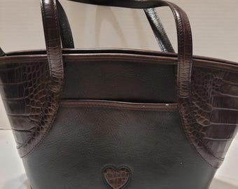 Brighton zwart/bruine schoudertas met kiezelstenen en dubbel handvat voor dames