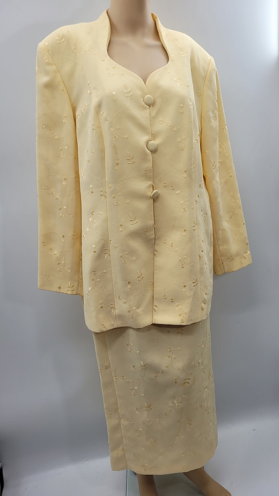 ML Studio Vintage Yellow Flora Lined  Suit & Skir… - image 1