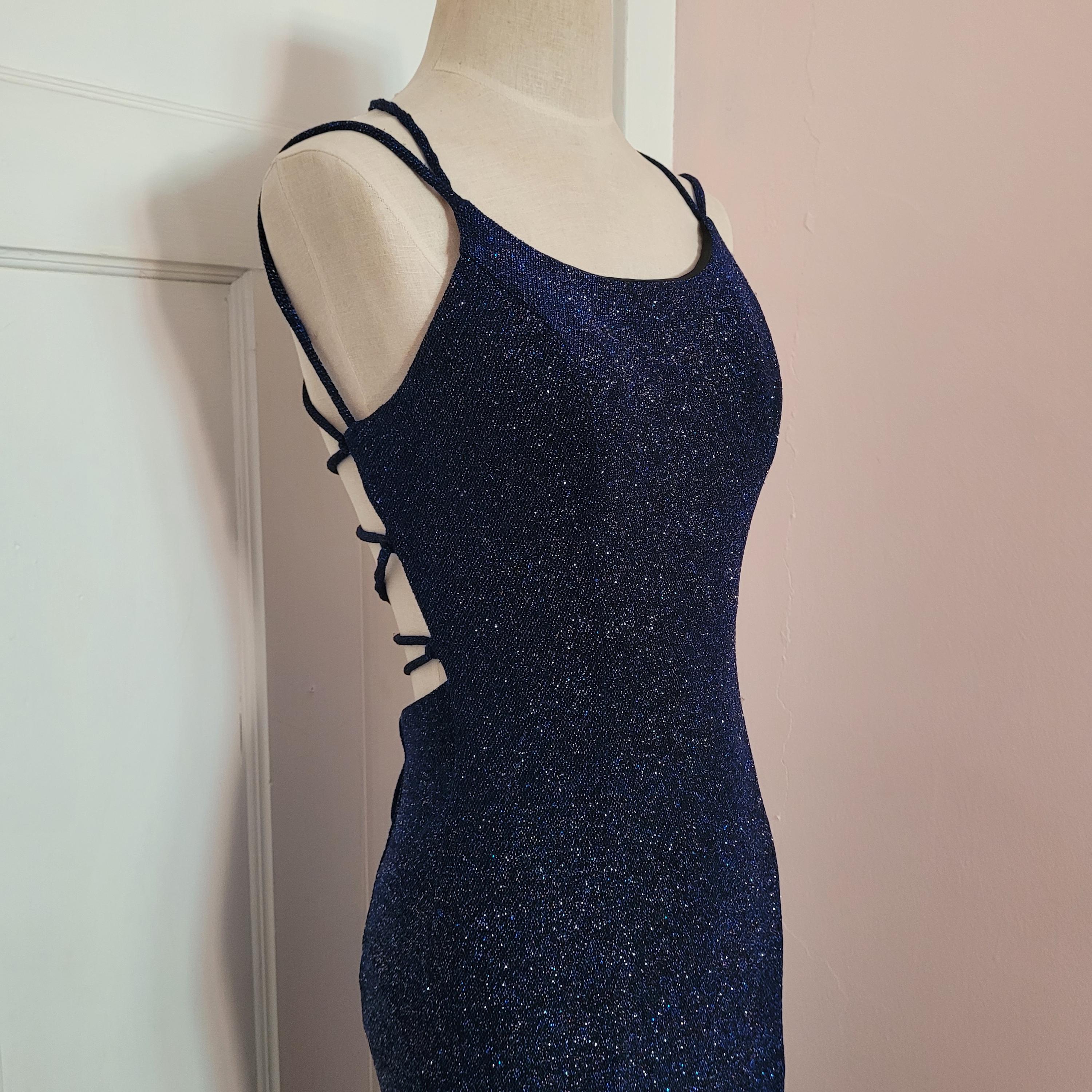 fiesta fashion blue dress Royal Blue Sparkle Lace up Back Dress, Size