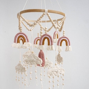 Makramee Regenbogen Wolke Baby Mobile: Gender Neutrales Kinderzimmer Dekor