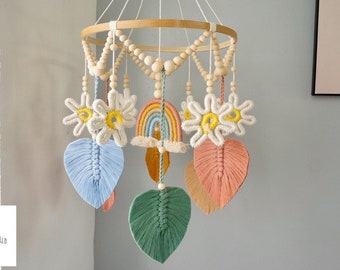 Boho Baby Mobile, Nursery Mobile, Bedroom Mobile, Mobile Nursery, Macrame Mobile, Macrame Feathers Mobile, Rainbow Mobile,