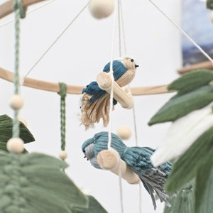 Bird Mobile, Garden Crib Mobile, Garden Nursery Mobiles, Macrame Leaf Baby Mobile, Custom Baby Mobile, Newborn Gift, Birds on Tree Branches