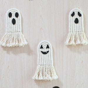 Macrame Ghost Wall Hanging, Cute Neutral Halloween Decor, Single or Set of 2–3