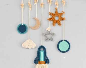 Space Nursery Wall Decor, Macrame Rocket Wall Hanging, Outer Space Kids Room Decor, Galaxy Baby Boy Nursery Gift