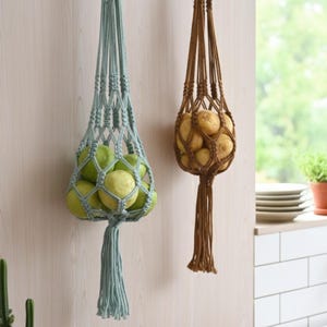 Hanging Fruit Basket Macrame, Space Saving Kitchen Storage, Produce Organizer, Onion Potato Holder, Small Kitchen Organizer