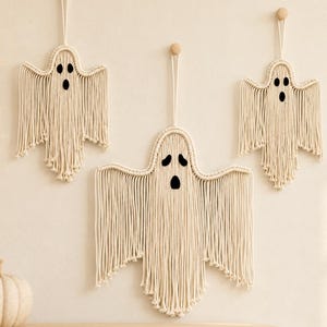 Handmade Macrame Ghost Wall Hanging: Neutral Boho Halloween Decor