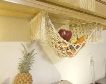 Macrame Fruit Hammock: Under Cabinet Hanging Produce Storage