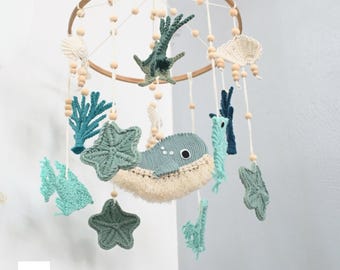 Coastal Baby Mobile, Whale Crib Mobile, Ocean Nursery Decor, Sea Life Baby Mobile, Neutral Nautical Baby Gift