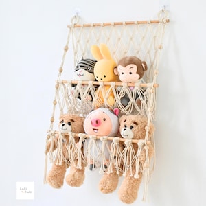 Macramé-hangmat knuffeldier: boho-opberger voor babyspeelgoed