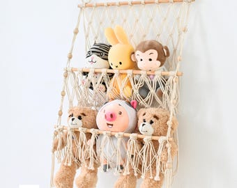 Macrame Stuffed Animal Hammock: Boho Nursery Toy Storage