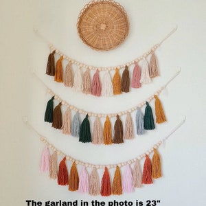 Custom Color Garland Tassel, Garland Tassel With Wood Beads, Earth Tone Wall Art, Over The Crib, Neutral Decor, Boho Nursery